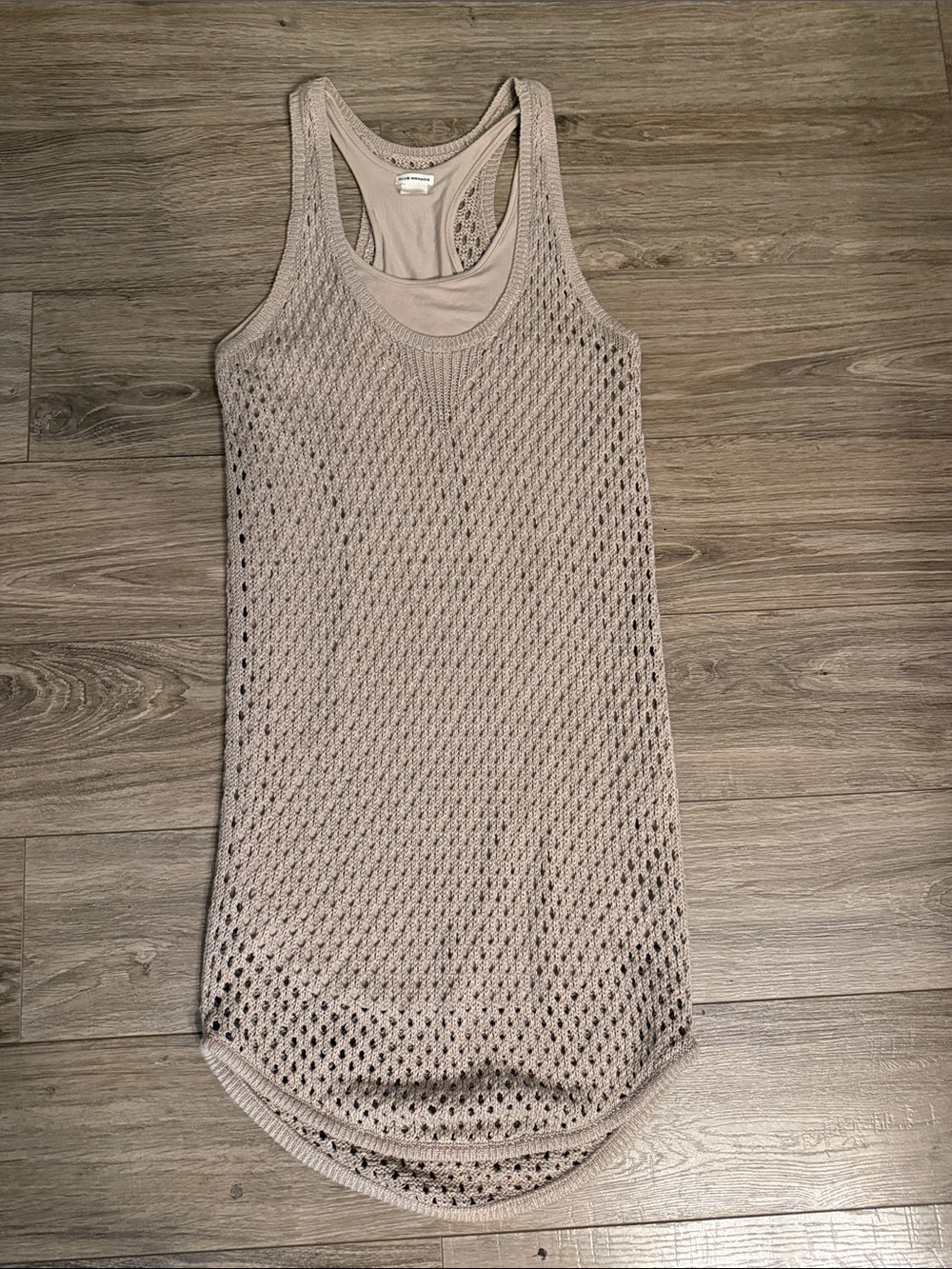 Club Monaco Sleeveless Crochet Open-Knit Dress in Taupe color